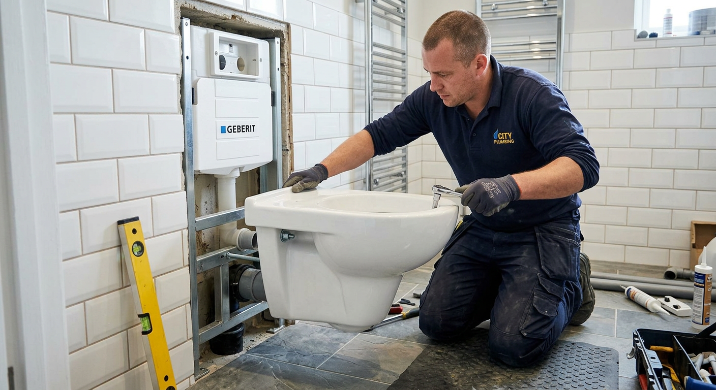 Pose de WC suspendu par un plombier professionnel à Lyon 3